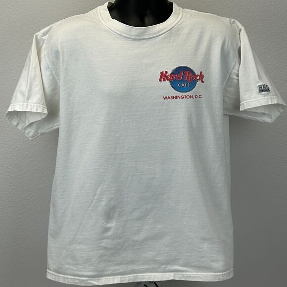 Vintage 90s Hard Rock Cafe Washington DC T Shirt Embassy of Rock White L Large - Picture 2 of 15